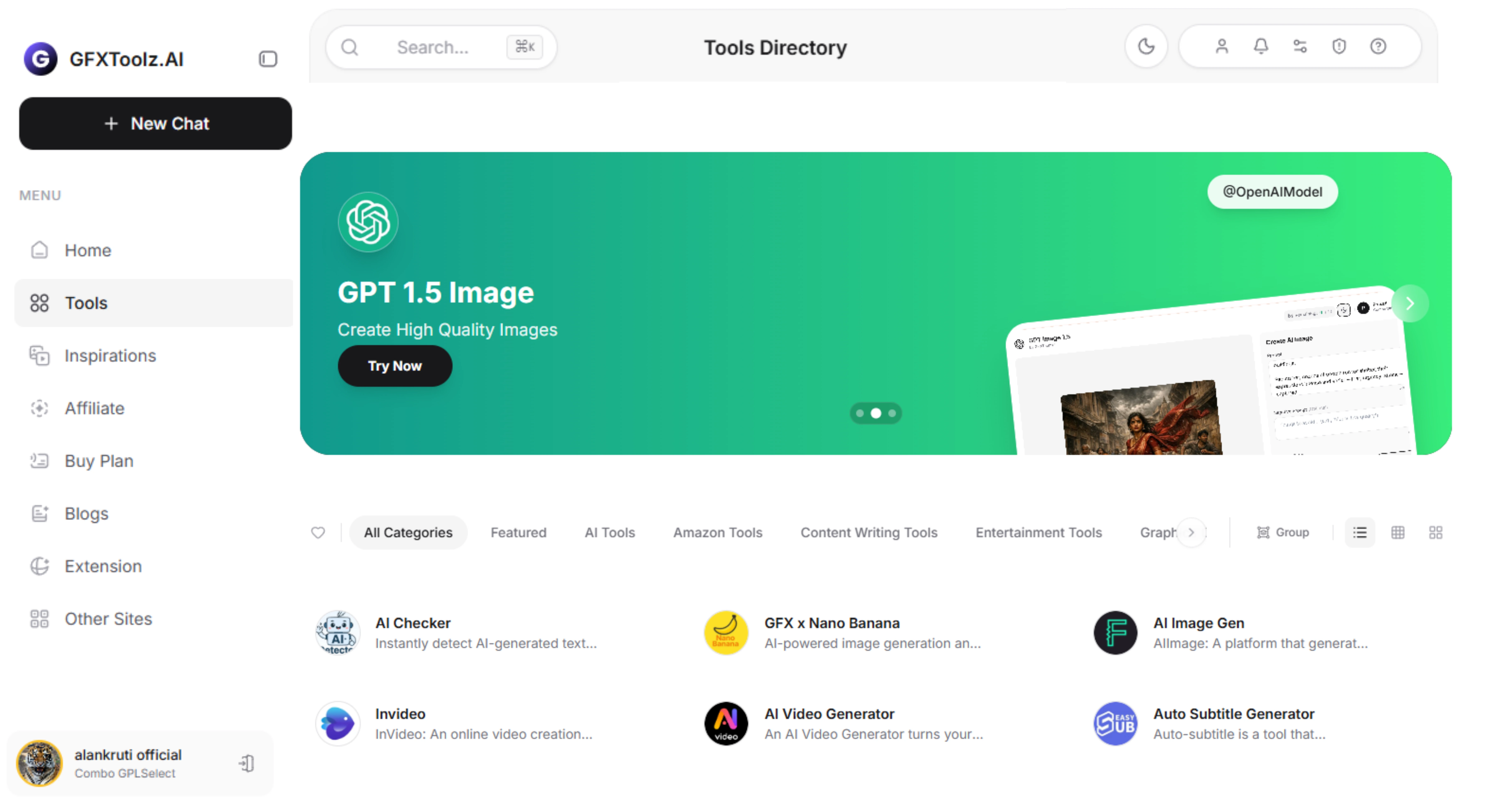 GFXToolz AI admin dashboard showing total revenue, customers, invoice sent, projects, deals, sales and leads charts, with a sidebar menu for tasks, calendar, sales, projects, clients, and teams.